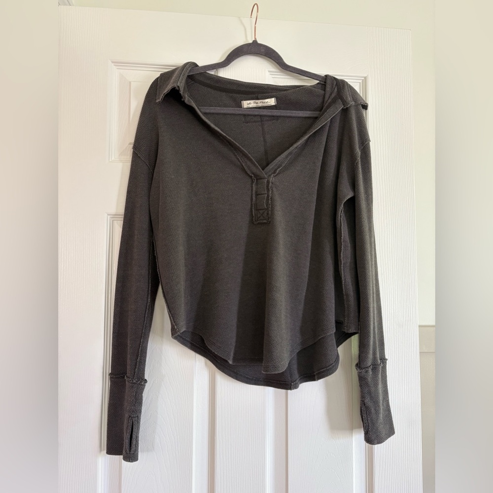 Free People Gray Long Sleeve Top
